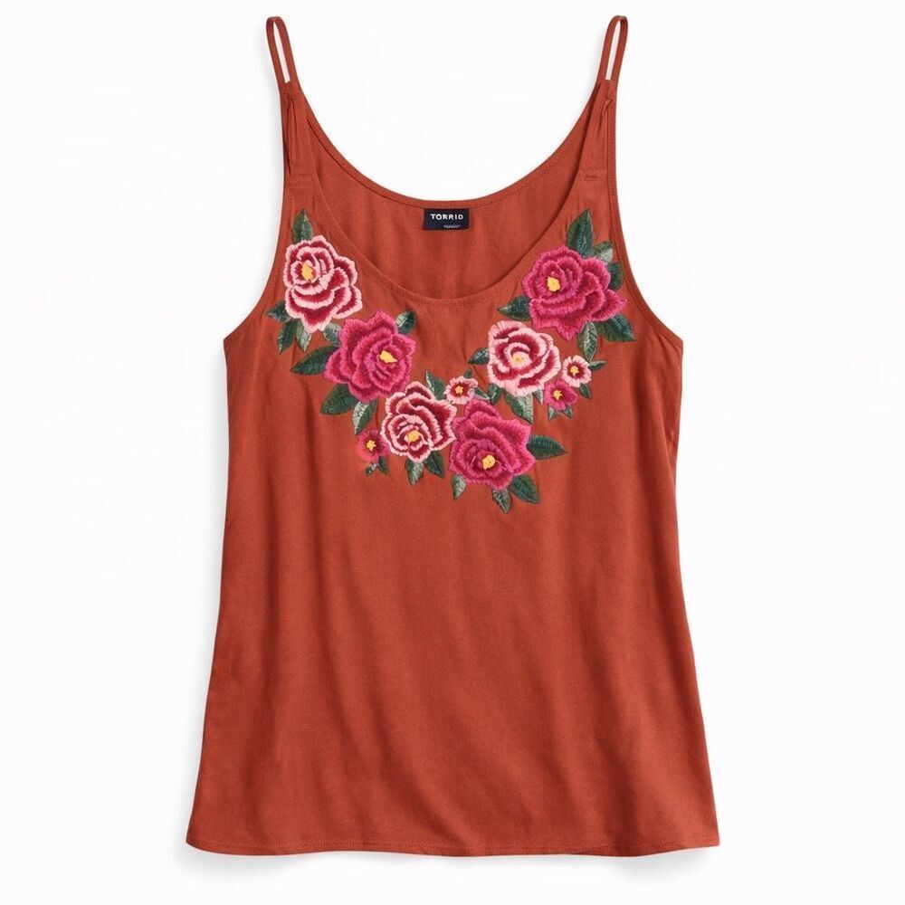 Torrid Rust Boho Floral Embroidered Tank Top Festival Cami Women 4